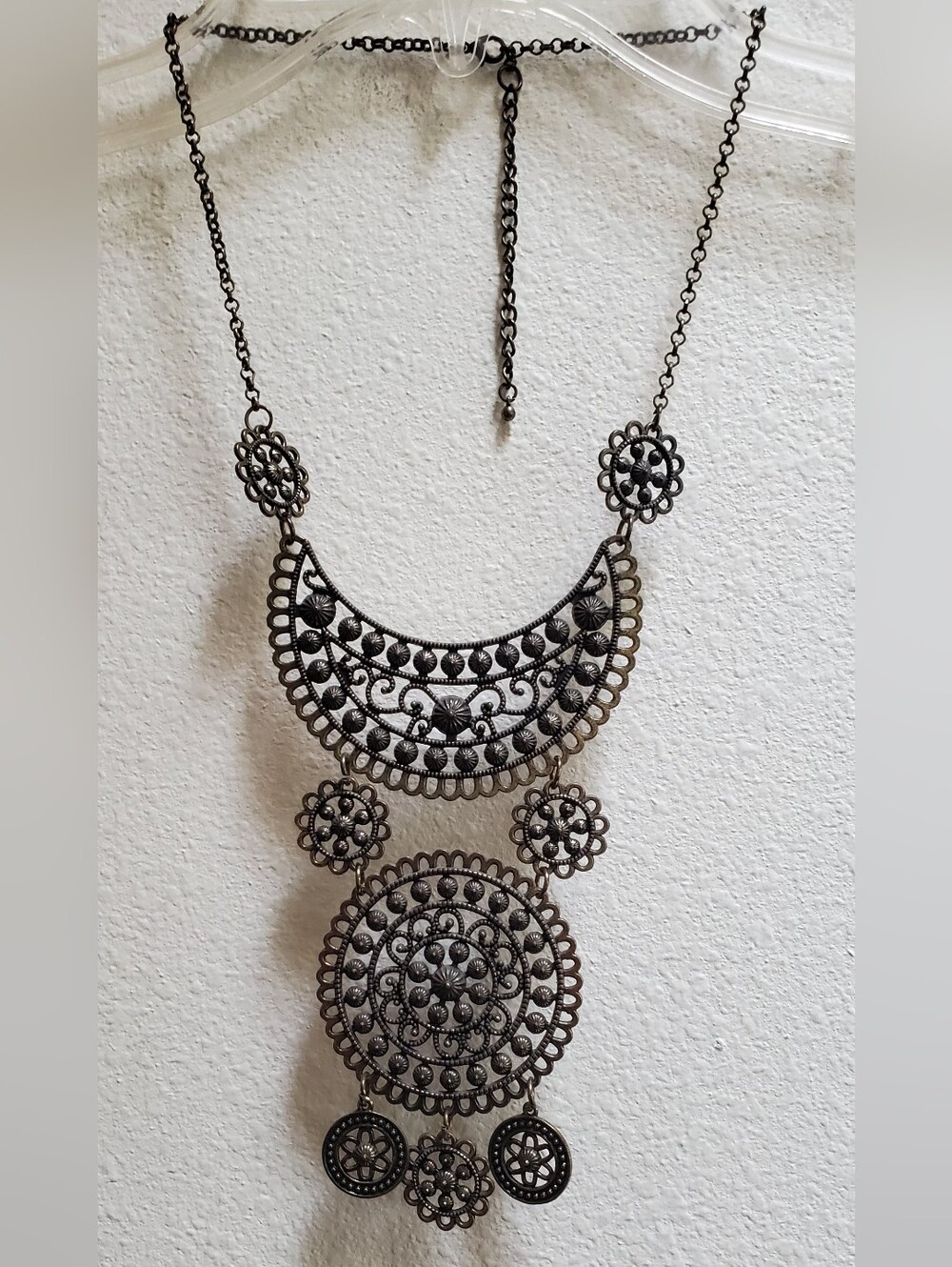 Bohemian Filigree Pendant Necklace - Dark Gunmetal